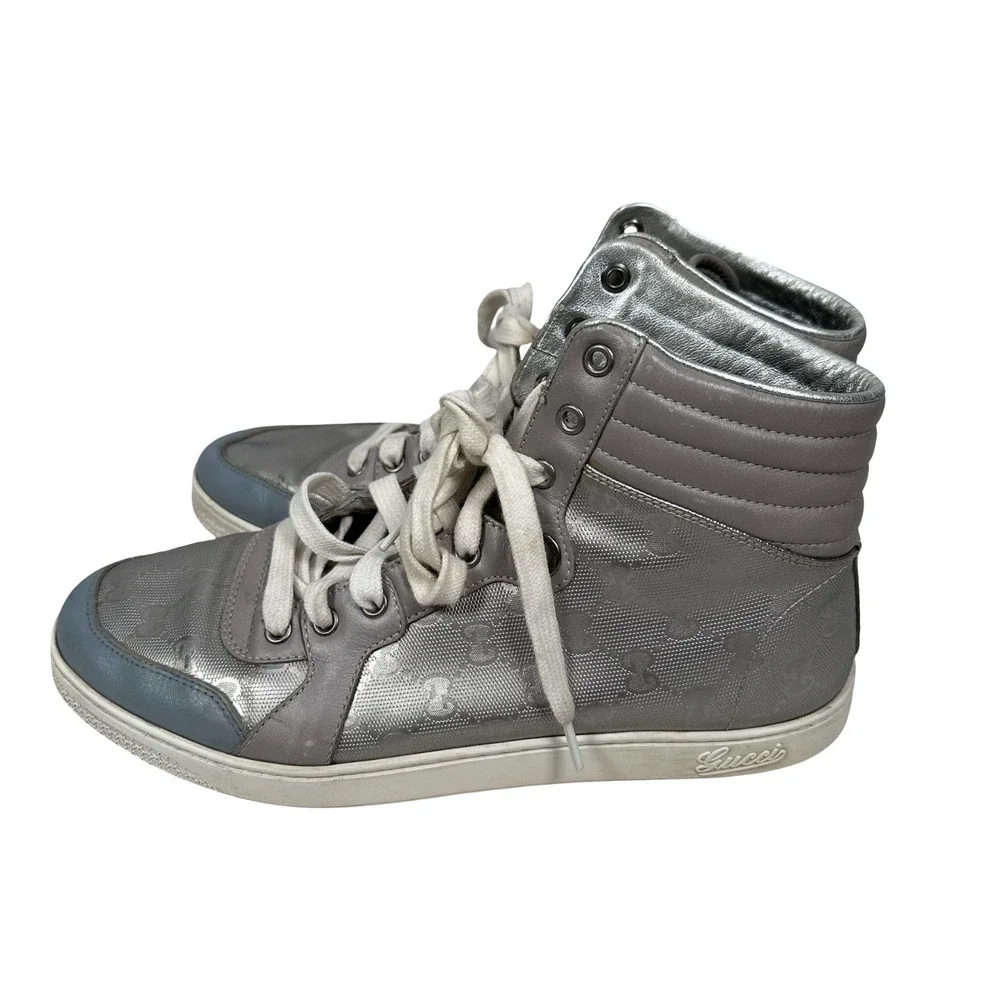 Gucci Coda GG Imprime Monogram Shoes Men’s 7.5 G Silver High Top‎ Lace Sneakers